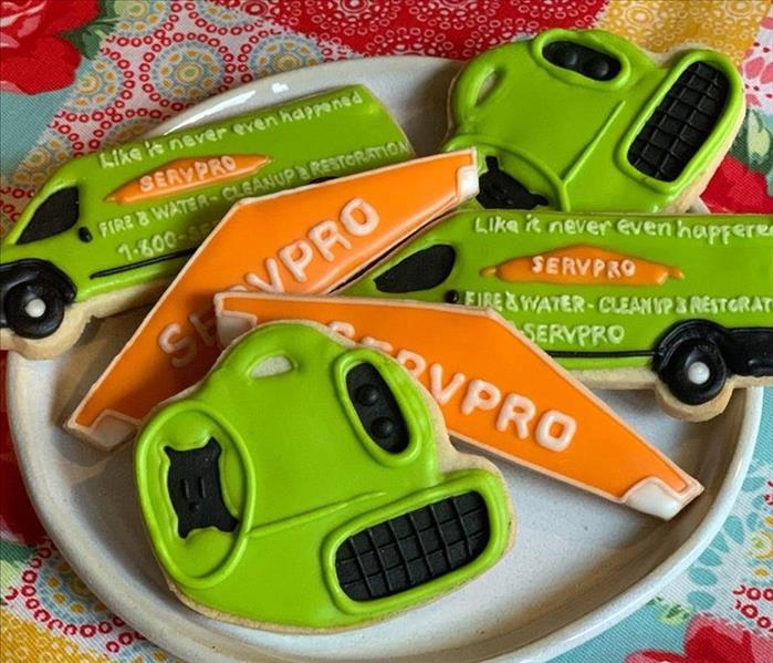 Frosted covered sugar cookies of SERVPRO equipment and vehicle.  
