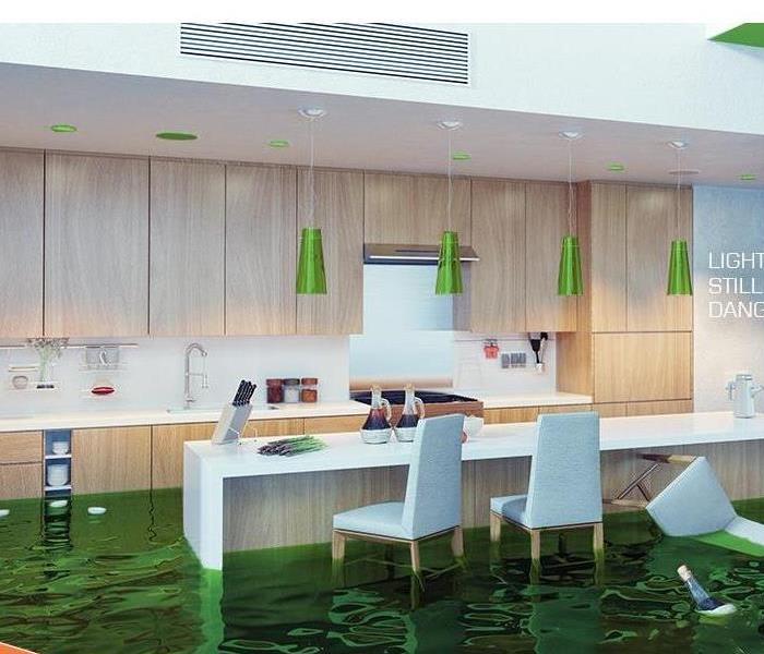 Kitchen with green water